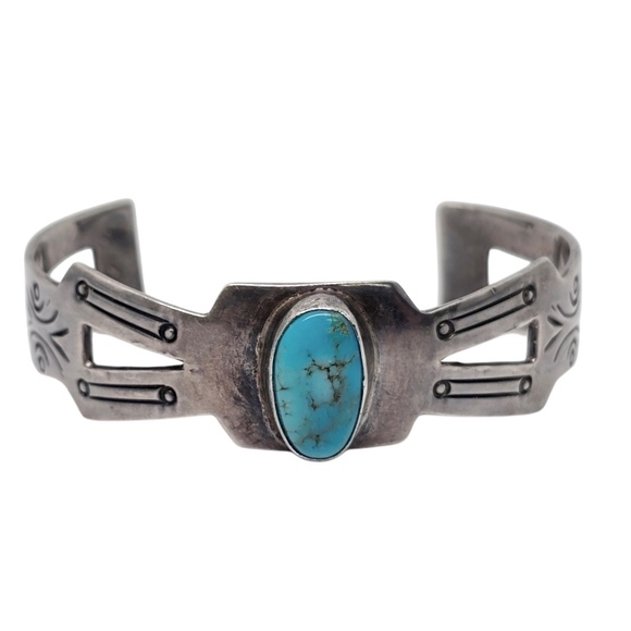 Native American Sterling Silver Turquoise Cut-Out Cuff Bracelet #20839 - Picture 1 of 10